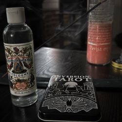 Magdalena's Botanica - Relationship candle, Florida Water, River Incense, Incense holder, and Oracle deck.