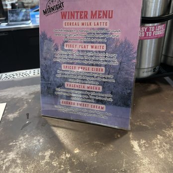 Midnight Coffee Roasting - Winter menu - Coffee Roasteries Near Me - Reno, Nevada