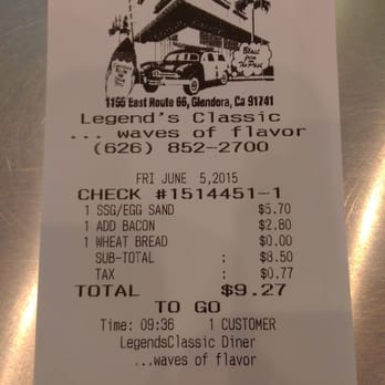 Legends Classic Diner - $9.27 just for a breakfast sandwich WOW. Thats crazy - American Near Me - Glendora, California
