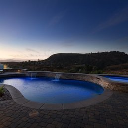 Pool at dusk with blue LEDs on Pool at dusk with blue LEDs on