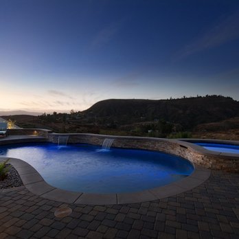 Lexington Homes - Pool at dusk with blue LEDs on - General Contractors Near Me - Temecula, California Lexington Homes - Pool at dusk with blue LEDs on - General Contractors Near Me - Temecula, California