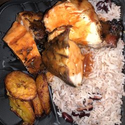 Jamaica Mi Hungry - Jerk chicken breast, sweet plantains, rice and peas