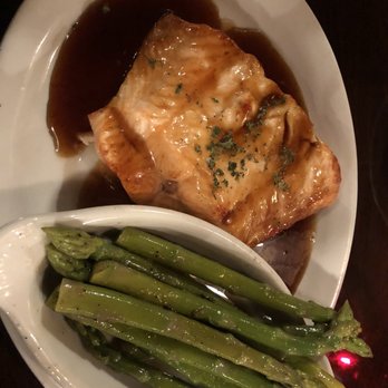 George's Restaurant - Bourbon glazed salmon with grilled asparagus side - Steakhouses Near Me - Lake George, New York