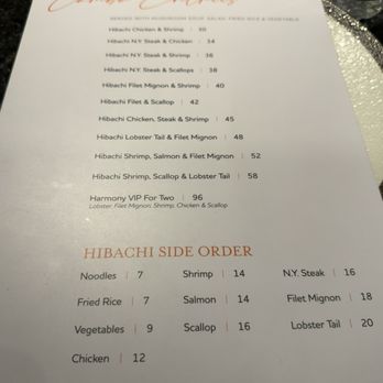 Harmony Steak House - Some of the menu - Steakhouses Near Me - Indianapolis, Indiana