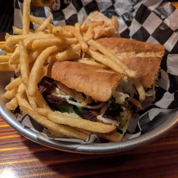 Pork belly banh mi with fries!