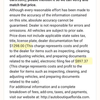 Auto Boutique - Some of the extra fees. A non tax fee is also added to the all in price. Along with a ceramic coat fee! - Used Car Dealers Near Me - Jacksonville, Florida
