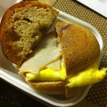 Sunrise Bagels - Egg, turkey, cheese on honey whole grain bagel - Bagels Near Me - Foothill Ranch, California