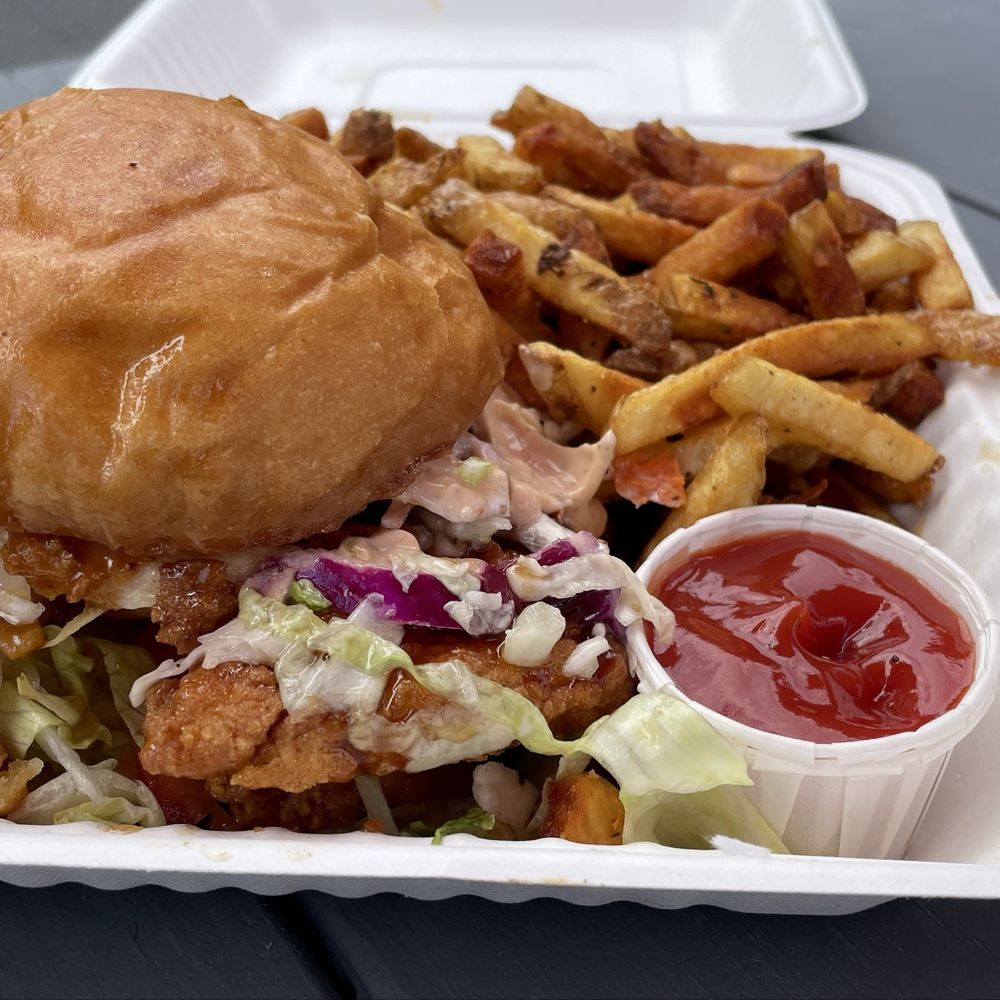Two Maine Guys Augusta - honey garlic fried chicken sandwich. that sauce & slaw were - Seafood Near Me - Augusta, Maine Two Maine Guys Augusta - honey garlic fried chicken sandwich. that sauce & slaw were - Seafood Near Me - Augusta, Maine