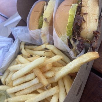 The Win-Dow Long Beach - Mine and hubby's lunch. One DOUBLE CHEESEBURGER One CHEESEBURGER - Burgers Near Me - Long Beach, California The Win-Dow Long Beach - Mine and hubby's lunch. One DOUBLE CHEESEBURGER One CHEESEBURGER - Burgers Near Me - Long Beach, California