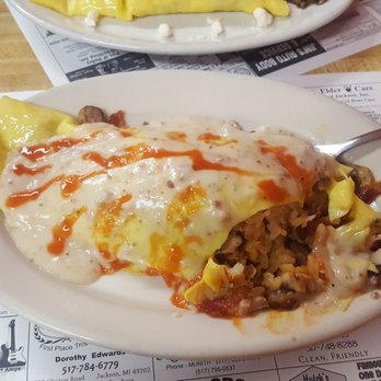 Candi's BZB Cafe - Build you own omelette with 6 items (can also choose 3 items). Made mine into a Country style omelette. - American Near Me - Jackson, Michigan