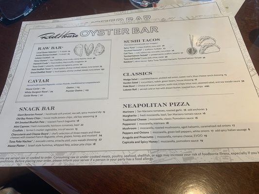 Menu photo 7 Reelhouse Oyster Bar Boston, MA