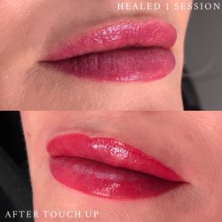 Iona Wallace Cosmetic Tattooing - Healed lips after 1 session above & immediately after touch up below