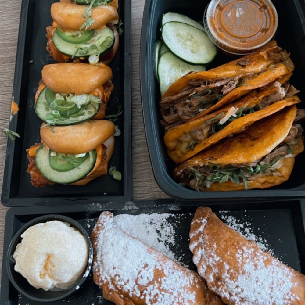 Tacos de Birria, Pork Belly Bao, Pineapple Empanadas Tacos de Birria, Pork Belly Bao, Pineapple Empanadas