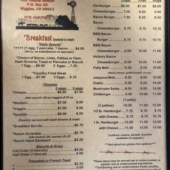 Prairie Ranch House - Menu -breakfast - New American Near Me - Wiggins, Colorado