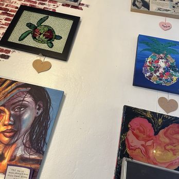 Eris Food - These art pieces are for sale helping community artists (displayed on walls). - Vegan Near Me - Oceanside, California Eris Food - These art pieces are for sale helping community artists (displayed on walls). - Vegan Near Me - Oceanside, California