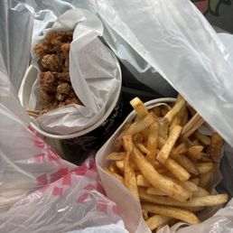 Yummy fries and chicken (: