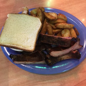 Sparkys BBQ and Espresso - The rib plate with fries and coleslaw. - Burgers Near Me - Hatch, New Mexico