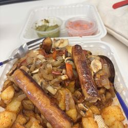 Sunset Grill - Veggie hash came with guacamole & tomato salsa. I added sausages on the side.