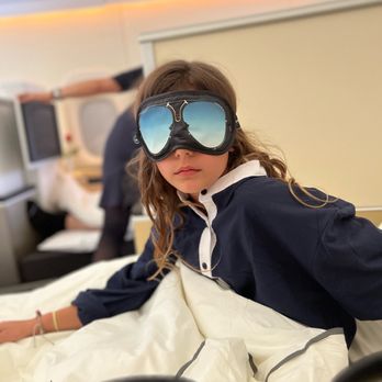 Lufthansa - Daughters wearing pjs and eye mask - Airlines Near Me - Houston, Texas Lufthansa - Daughters wearing pjs and eye mask - Airlines Near Me - Houston, Texas