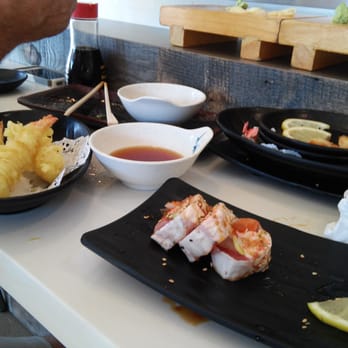 Full Moon Sushi - What's left of my second Healthy Fullmoon Roll and second tempura shrimp.  A hidden gem. So happy we stopped here - Japanese Near Me - San Clemente, California