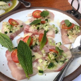 Fish Cheeks - I think this was a special of the day- hamachi topped with a sauce (which I forgot :() and cucumbers, chilis and mint! - Seafood Near Me - New York, New York