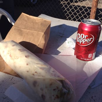 Marfa Burrito - The huge homemade burrito with an ice cold drink. Seis bucks! - Mexican Near Me - Marfa, Texas