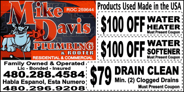 Sr Citizen/1st Responder/Military Discounts - We have been servicing the valley's plumbing needs since 1997, we're proud to say Mike Davis Plumbing and Rooter is at your service day or night. We have experienced technicians on-call 24/7 because no one decides when they have a plumbing problem. From routine maintenance to burst pipes, we're here to help. Sr Citizen/1st Responder/Military Discounts - We have been servicing the valley's plumbing needs since 1997, we're proud to say Mike Davis Plumbing and Rooter is at your service day or night. We have experienced technicians on-call 24/7 because no one decides when they have a plumbing problem. From routine maintenance to burst pipes, we're here to help.