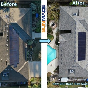 SunMade - For this residence in Fresno we installed a brand new GAF roof, removed the old solar system and installed a new solar system with Enphase - Solar Installation Near Me - Fresno, California SunMade - For this residence in Fresno we installed a brand new GAF roof, removed the old solar system and installed a new solar system with Enphase - Solar Installation Near Me - Fresno, California