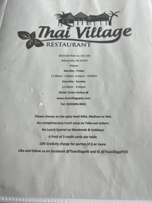Menu photo 1 Thai Village Wilsonville, OR Menu photo 1 Thai Village Wilsonville, OR
