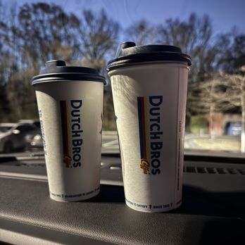 Dutch Bros Coffee - Two Large coffee's one white chocolate w/whip cream and mine is almond milk, salted caramel with whip cream - Juice Bars & Smoothies Near Me - Warner Robins, Georgia Dutch Bros Coffee - Two Large coffee's one white chocolate w/whip cream and mine is almond milk, salted caramel with whip cream - Juice Bars & Smoothies Near Me - Warner Robins, Georgia