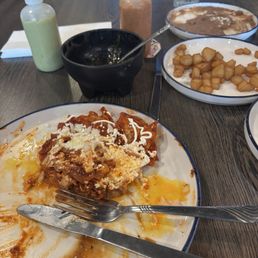 This is what's left of our brunch - Chilaquiles and Ribeye breakfast tacos.  Everything was fantastic!