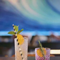 St Helens Bar & Burgers - 2 of our signature Cocktails in front of our stunning Kirra Breaker Mural.