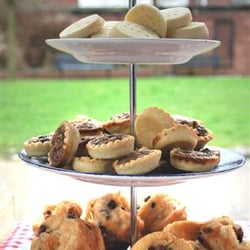 Levenshulme Market - Cake stand - from top, mini shortbreads, sticky toffee pudding mini tarts, lard cakes. All from The Buttery's stall.
