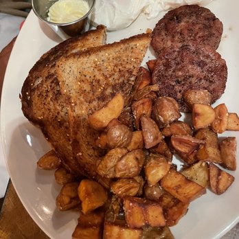 CBD Provisions - Poached eggs, chicken sausage and house potatoes ... - Brasseries Near Me - Dallas, Texas