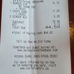 Swiss Chalet Rotisserie & Grill - Bill