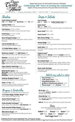 Menu photo 1 Olympia Oyster House Olympia, WA Menu photo 1 Olympia Oyster House Olympia, WA