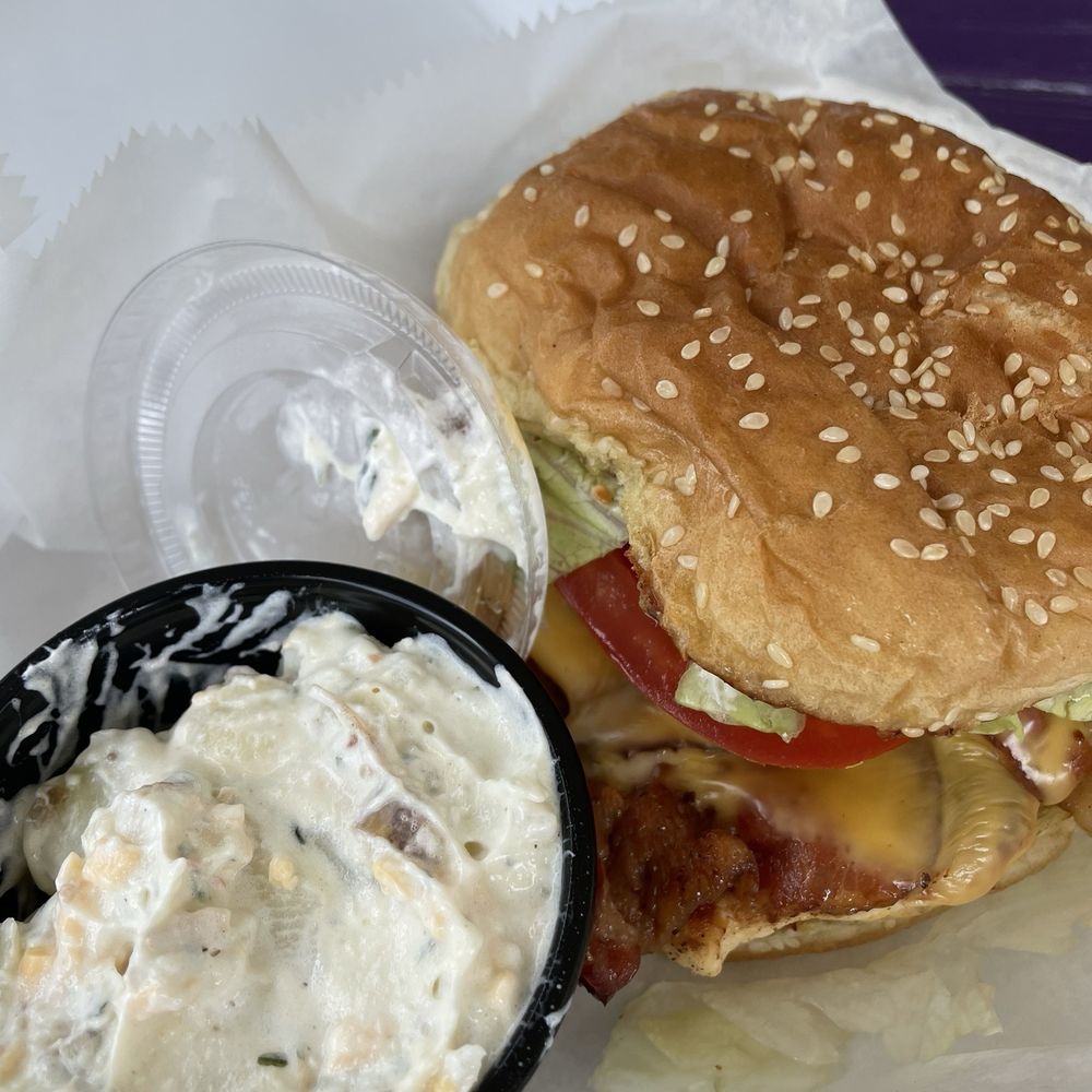 Two Chicks Sandwiches and Scoops - Grilled chicken club with potato salad - Ice Cream & Frozen Yogurt Near Me - Belmont, North Carolina Two Chicks Sandwiches and Scoops - Grilled chicken club with potato salad - Ice Cream & Frozen Yogurt Near Me - Belmont, North Carolina