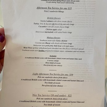 Malaya Tea Room - Menu - Tea Rooms Near Me - Alameda, California