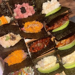 Spicy Tuna, Toro, Spicy Blue Crab, Spicy Scallop, Uni, Eel, Miso Black Cod Handrolls