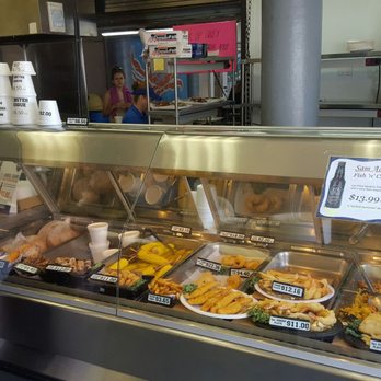 Quality Seafood - Display case with examples and prices of fried/cooked foods - Seafood Markets Near Me - Redondo Beach, California