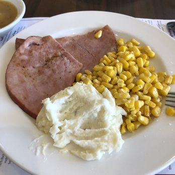 Bob Evans - Hickory ham, corn and mashed potatoes--gravy is on the side because I asked - Breakfast & Brunch Near Me - Battle Creek, Michigan Bob Evans - Hickory ham, corn and mashed potatoes--gravy is on the side because I asked - Breakfast & Brunch Near Me - Battle Creek, Michigan