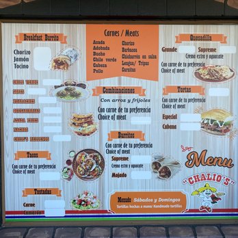 Tacos Y Tortas Chalios - The menu doesn't include prices, but they are about the same as other restaurants. Our meal didn't cost any more than I expected it would. - Mexican Near Me - Tulare, California Tacos Y Tortas Chalios - The menu doesn't include prices, but they are about the same as other restaurants. Our meal didn't cost any more than I expected it would. - Mexican Near Me - Tulare, California