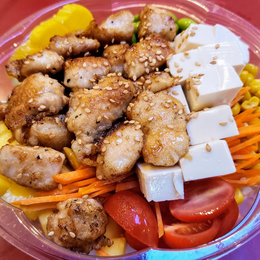 Chicken + Tofu custom bowl for the kids. They loved it and the chicken tasted good. Chicken + Tofu custom bowl for the kids. They loved it and the chicken tasted good.