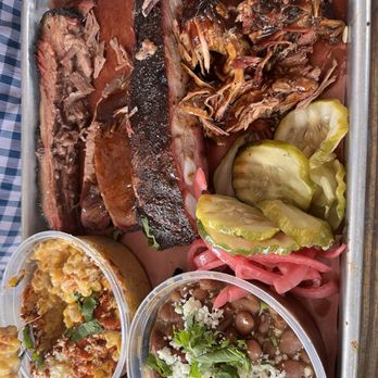 Hurtado Barbecue - 3 meat platter. - Barbeque Near Me - Arlington, Texas