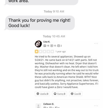 Appliance Superheroes - His text response - Appliances & Repair Near Me