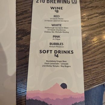 210 Brewing CO - Wine menu. - New American Near Me - Arlington, Washington