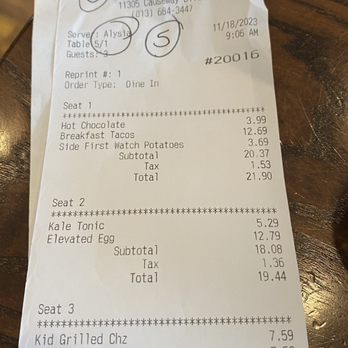 First Watch - Our bill! Prices reflected. - Breakfast & Brunch Near Me - Brandon, Florida First Watch - Our bill! Prices reflected. - Breakfast & Brunch Near Me - Brandon, Florida