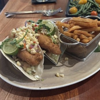 Hula Grill Waikiki - Fish tacos w/fies substituted for chips - Hawaiian Near Me - Honolulu, Hawaii Hula Grill Waikiki - Fish tacos w/fies substituted for chips - Hawaiian Near Me - Honolulu, Hawaii