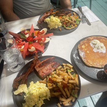 Flapjax - Flapjack Breakfast Plate with pancake side + fruit plate - New American Near Me - Santa Monica, California Flapjax - Flapjack Breakfast Plate with pancake side + fruit plate - New American Near Me - Santa Monica, California
