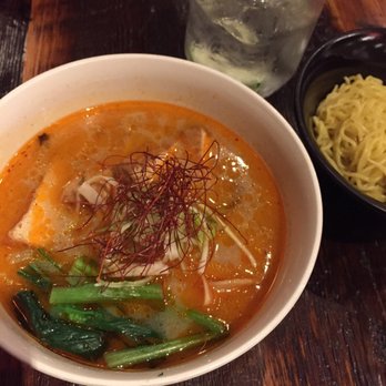 Meshikou - vegetarian miso/mala combo, hold the corn, extra broth, noodleys on the side, & side of the meshikou fireball -- my wildest dreams, y'all! - Ramen Near Me - Columbus, Ohio